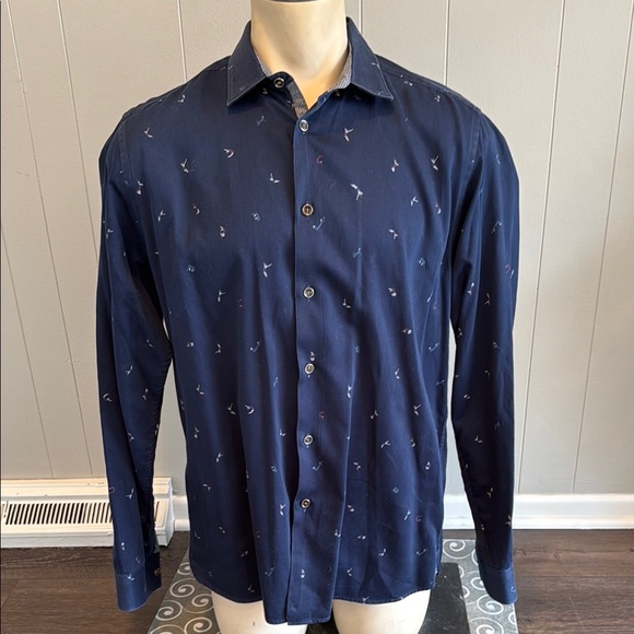 Ted Baker Men’s 6/XXL Blue Casual Button Down Shirt with Subtle Pattern - Picture 1 of 6
